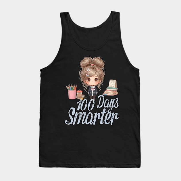 100 Days Smarter Girls Messy Bun Hair 100th Day Of School Tank Top by click2print